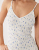 Esmée shirred drop waist maxi beach dress in blue ditsy floral