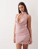 The Frolic exclusive exaggerated plunge neck tie detail wrap mini dress in dusty pink