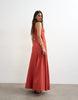 Topshop linen rich dropped waist full circle hem midi dress in burgundy