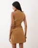 Mango boat neck belted sleeveless mini dress in brown