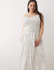 Esmée Curve shirred drop waist maxi beach dress in blue ditsy floral