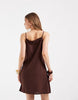 PIECES square neck cotton textured mini dress in coffee brown
