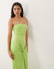 TFNC slinky bandeau ruched knot front maxi dress in lime