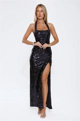 Sparked Up Sequin Halter Maxi Dress Navy