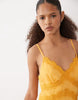 slip shift lace trim midi dress with godets in soft orange