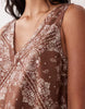 cotton linen v neck smock mini dress in chocolate bandana print