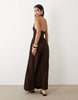 crinkle halterneck midi dress in chocolate