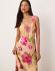 scoop neck tie front midi dress in multi floral print