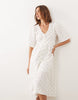 JDY v neck button down midi dress in cream with red ditsy print