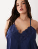 Curve cami V-neck mini sundress with lace overlay in navy
