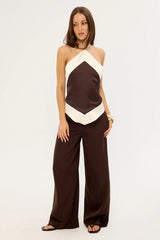 Luck & Trouble Rosa Satin Halter Tie Top Brown