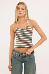 Rusty Blazed Stripe Halter Top Cream Multi Stripe
