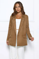 Effortlessly Professional Suede Long Sleeve Blazer Brown