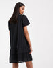 Vero moda poplin tie waist lace trim ruffle hem mini dress in black
