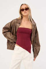 L&t Recycle Strapless Asymmetrical Top Burgundy