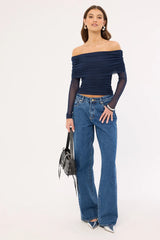 Luck & Trouble Elyse Off Shoulder Long Sleeve Top Ink