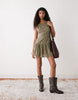 COLLUSION high neck smock mini dress in green check