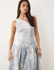 ASOS LUXE one shoulder jacquard maxi dress in blue floral