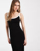 rib knit midi dress in black with white contrast trim