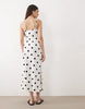 cami midi dress with side slit in buttermilk and black polka dots