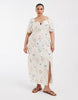 Vero Moda Curve puff sleeve tie front detail maxi dress in cream floral print