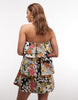mini bandeau dress with ruffle details in fruit print