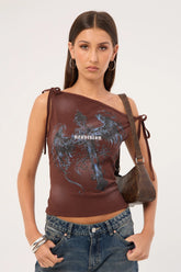 Neovision Insignia Off Shoulder Top Washed Brown