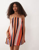 cotton linen bandeau mini sundress in orange and pink sunset stripe