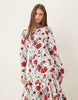 slash neck maxi dress with full skirt in floral polkadot