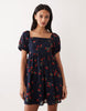 Abercrombie & Fitch square neck milkmaid mini dress in strawberry print