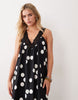 Petite v-neck smock poplin maxi dress with lace overlay in black and white polka dots