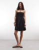 COLLUSION smocked mini dress with tie detail in black