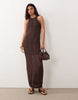 YAS zigzag crochet high neck sleeveless midi dress in chocolate