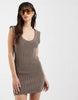 knit bouclé dress with sculpted rib-knit detailing in mocha