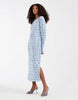 Pieces long sleeve plisse midi dress in ditsy blue floral print