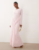Daska stretch long sleeve tie waist maxi dress in baby pink