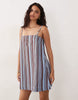 denim cami mini dress with button detail in striped print