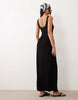 button up crinkle midaxi dress in black