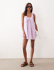 poplin scoop ruched neck mini sundress in washed lilac
