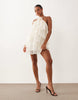 Gina Tricot mini frill halterneck mini dress with rose corsage in off white