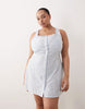 Esmée Curve beach mini dress with ruffle trim in blue & white stripes