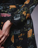 chiffon shirred waist panel godet maxi dress in black floral