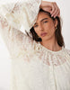YAS floral lace ruffle detail mini dress in cream
