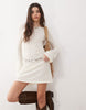 Reclaimed Vintage crochet beach mini dress in cream with flared sleeve