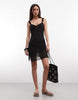 Monki asymmetric ruffle chiffon mini dress in black