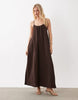 VILA crinkle cotton maxi cami slip dress in chocolate brown