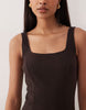 square neck seam detail midi dress in chesnut
