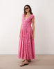 ARRANGE broderie drawstring detail trapeze maxi dress in bright pink