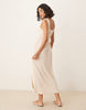 crinkle sweetheart neck midi dress in stone