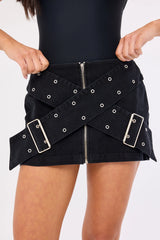 Neovision Mode Crossed Belt Mini Skirt Washed Black